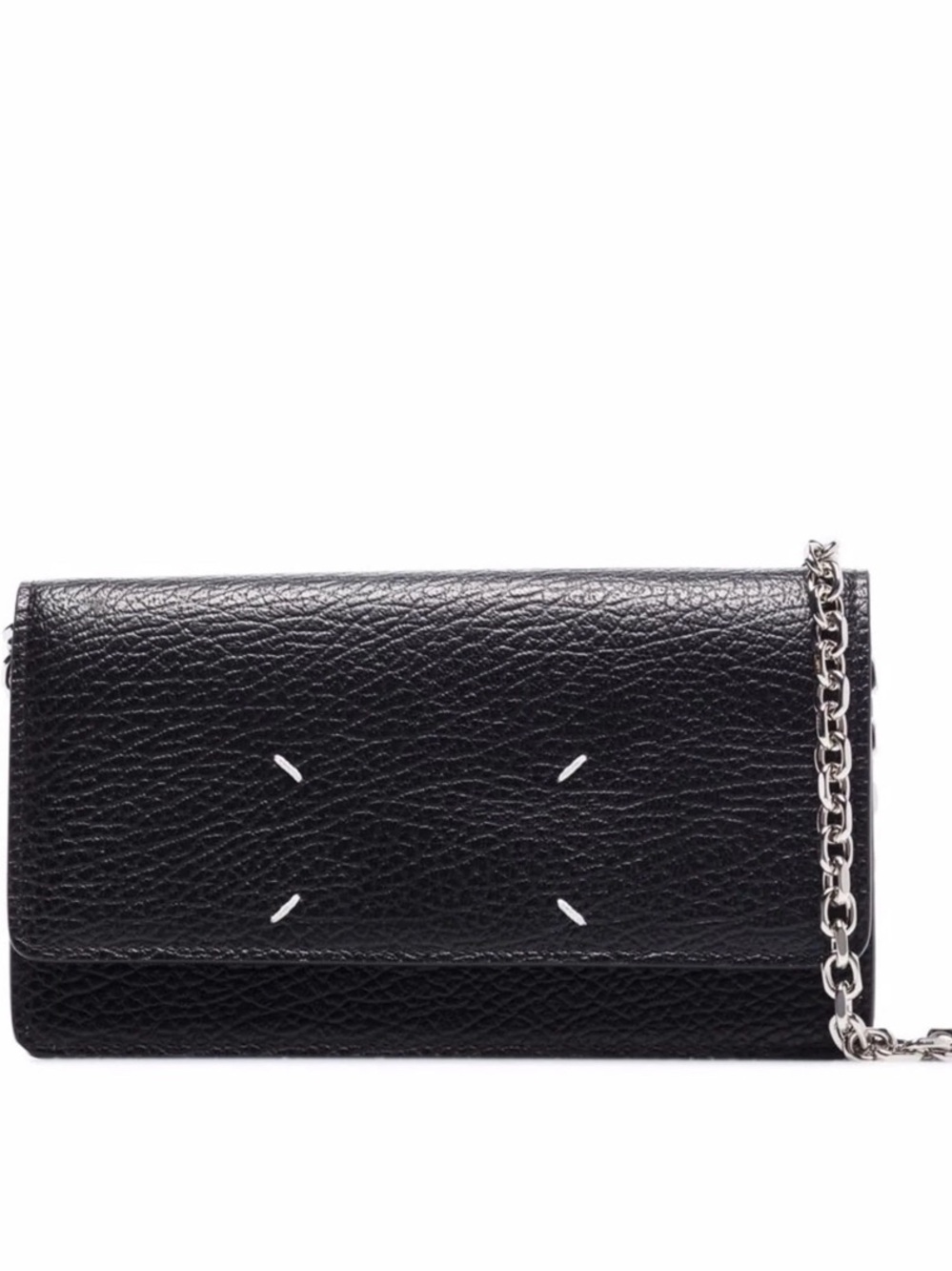 Maison Martin Margiela Black Leather Wallet Crossbody with Silver Chain